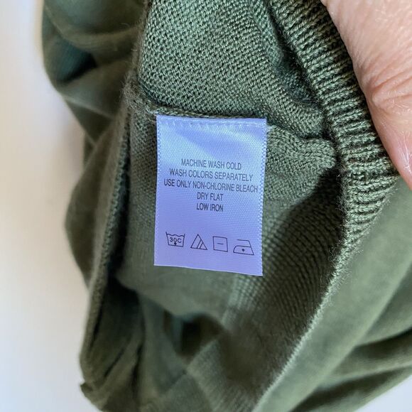 Vintage JG Hook Merino Wool Cardigan Women L Olive Green Full Zip Retro Cottage - Picture 8 of 8